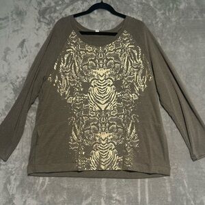Tribal Jeans Pullover Long Sleeve Top Women’s 2X Brown Gold